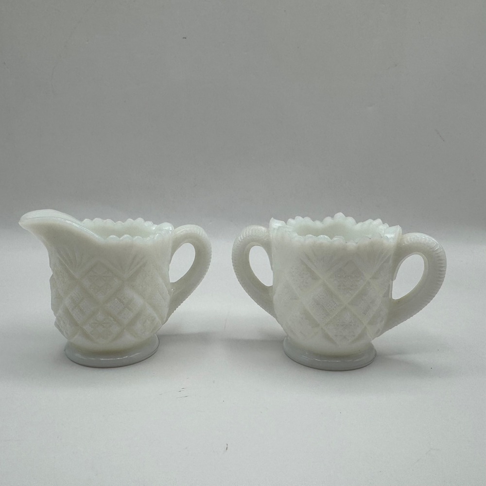 Vintage Milk Glass Creamer Sugar Set Westmoreland Thumbelina USA